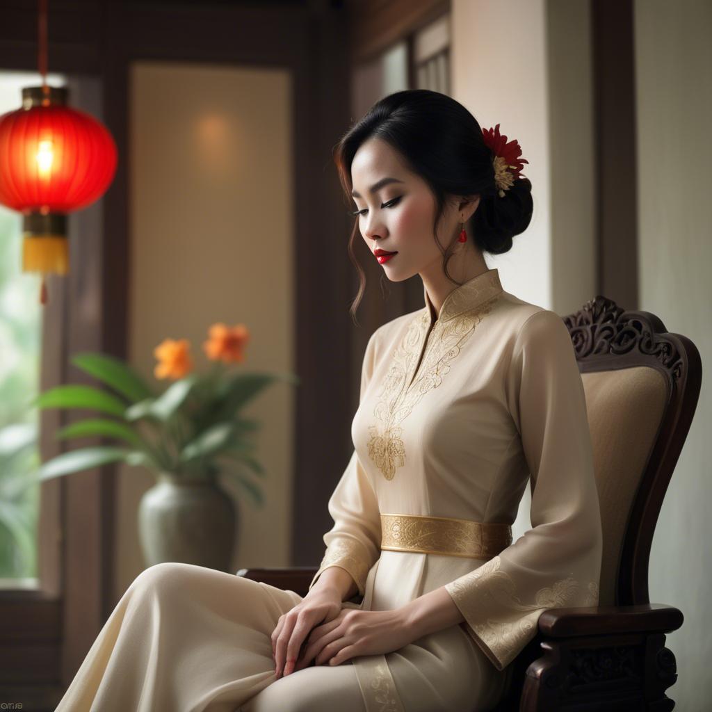 A stunning image of vietnamese elegance in soft lighting.
