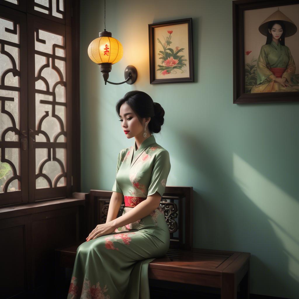 A stunning image of vietnamese elegance in soft lighting.
