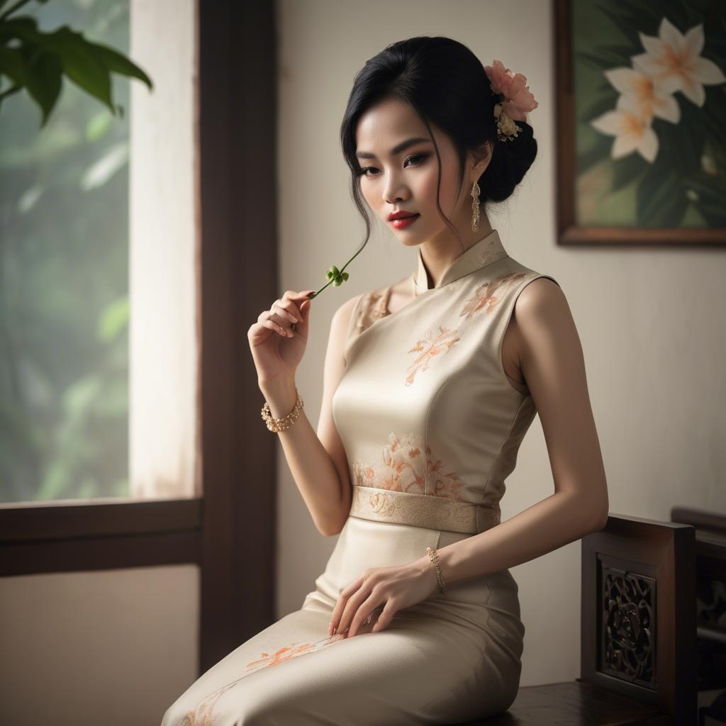 A stunning image of vietnamese elegance in soft lighting.