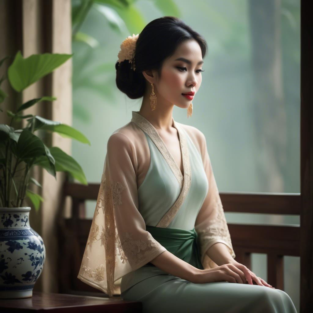 A stunning image of vietnamese elegance in soft lighting.
