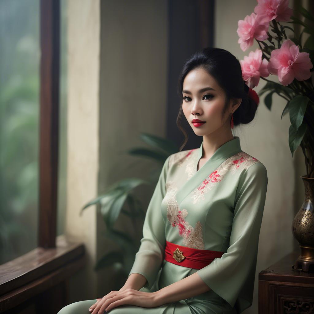 A stunning image of vietnamese elegance in soft lighting.
