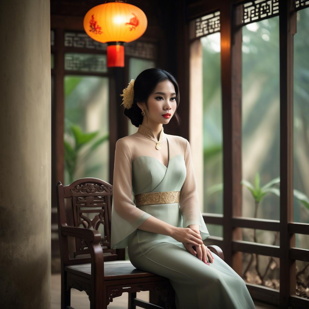 A stunning image of vietnamese elegance in soft lighting.