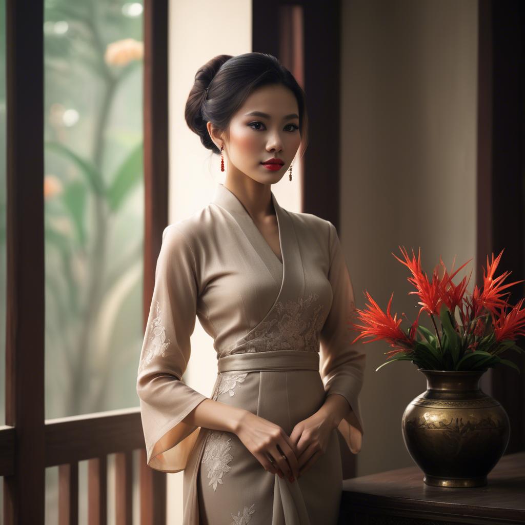 A stunning image of vietnamese elegance in soft lighting.