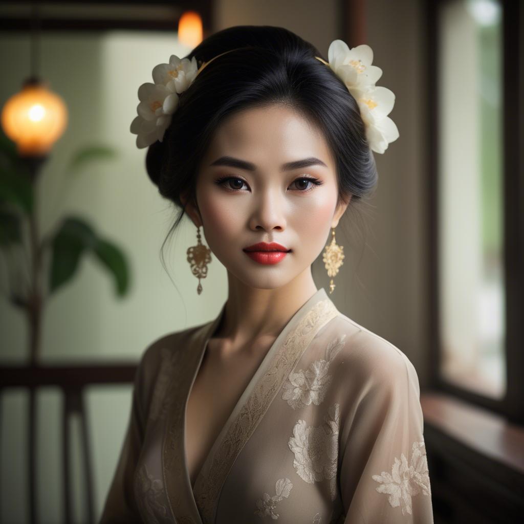 A stunning image of vietnamese elegance in soft lighting.