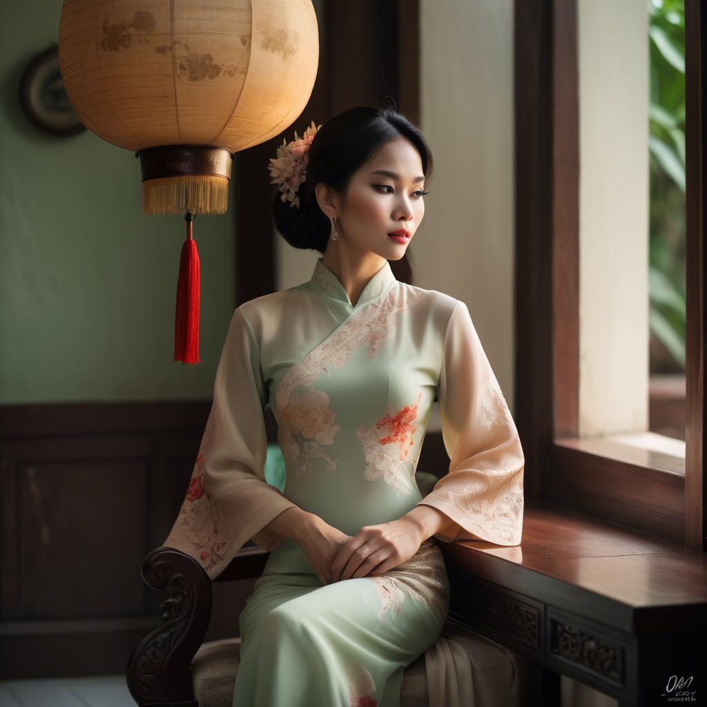 A stunning image of vietnamese elegance in soft lighting.
