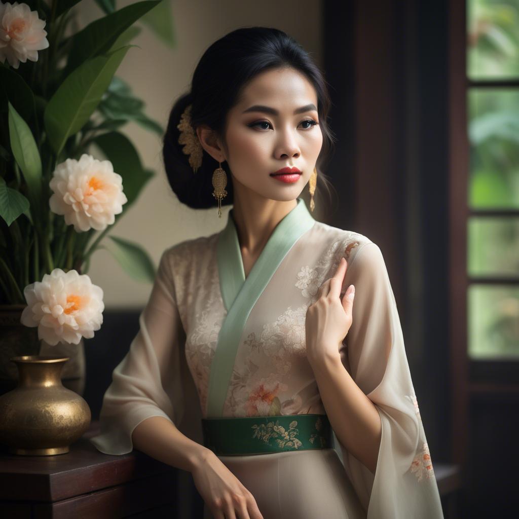 A stunning image of vietnamese elegance in soft lighting.
