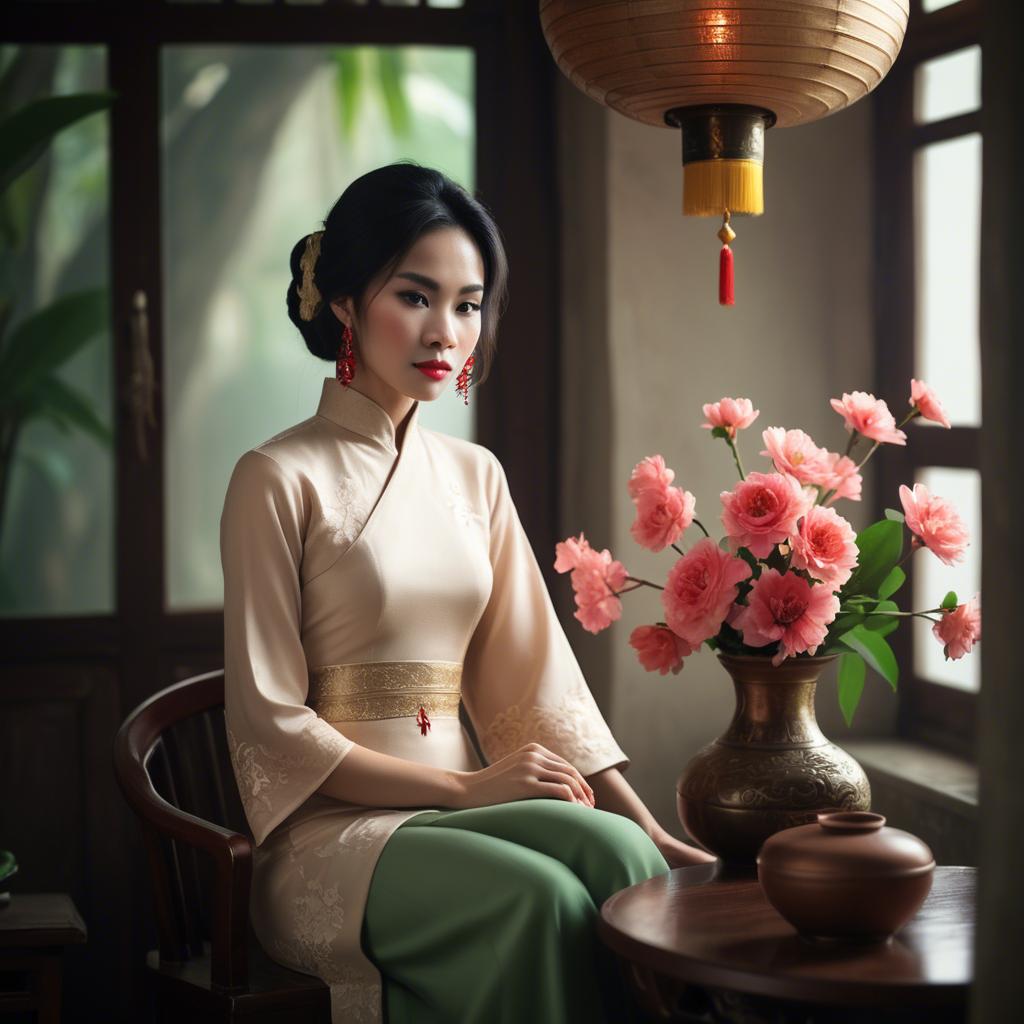 A stunning image of vietnamese elegance in soft lighting.