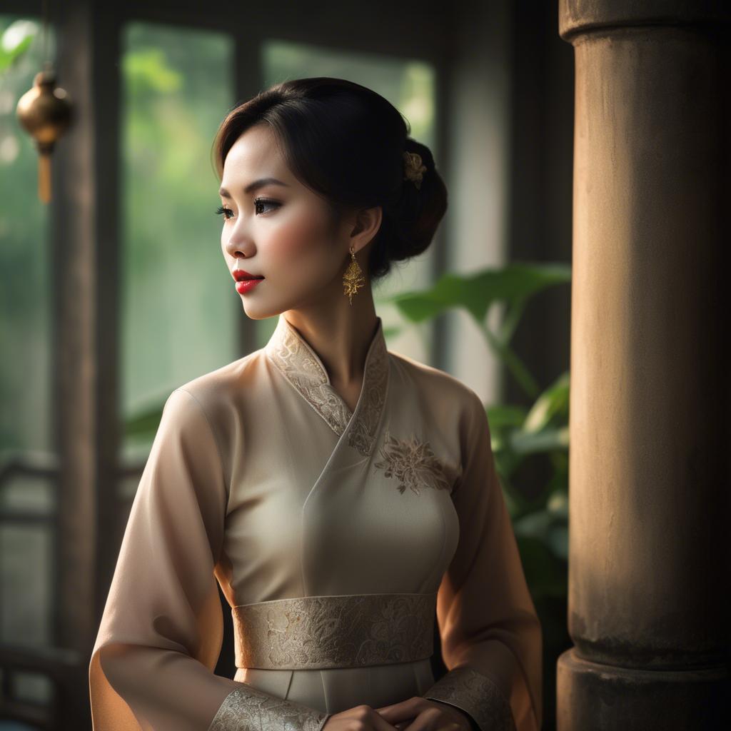 A stunning image of vietnamese elegance in soft lighting.