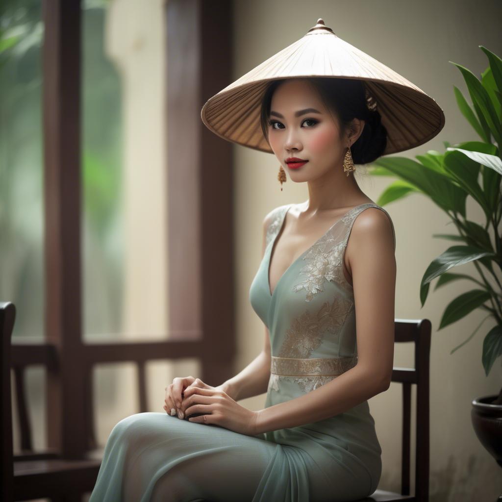 A stunning image of vietnamese elegance in soft lighting.