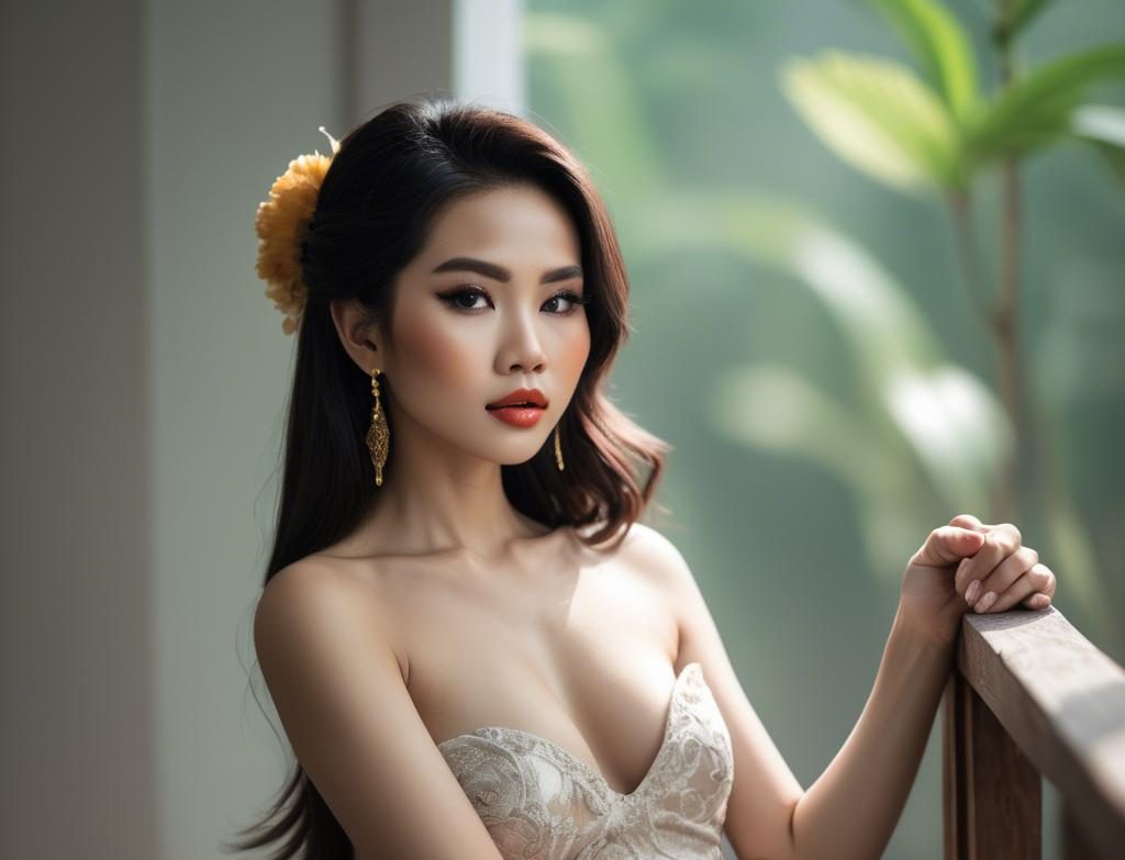 A stunning image of vietnamese glamour in natural lighting.