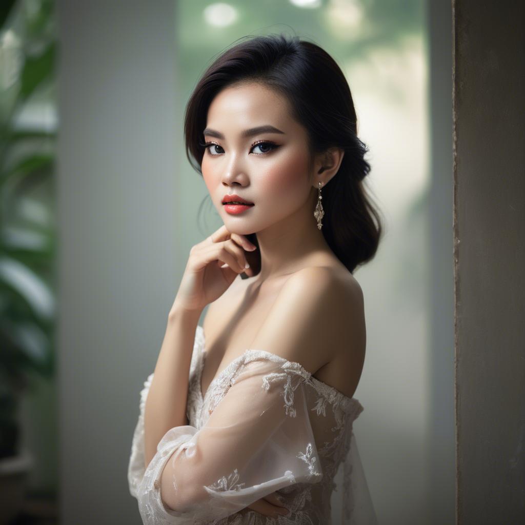 A stunning image of vietnamese glamour in natural lighting.