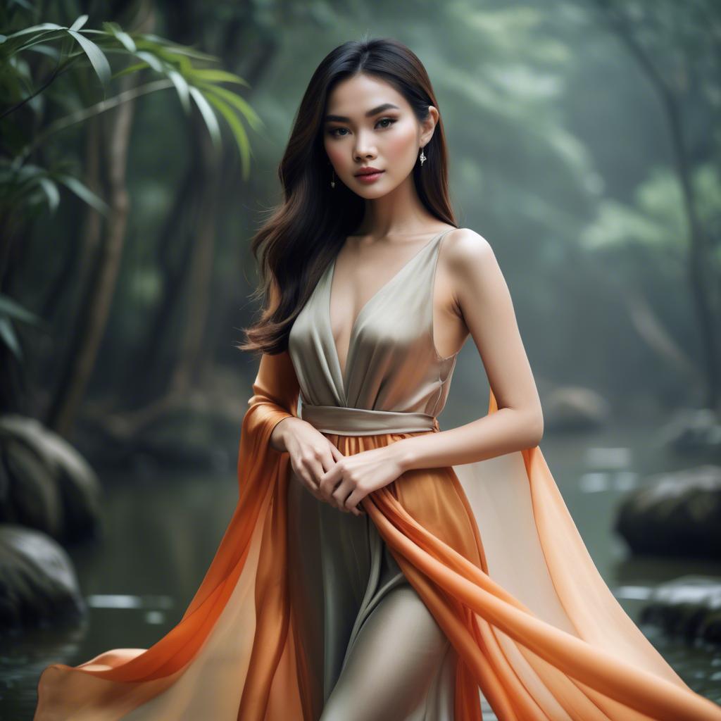 A stunning image of vietnamese model in soft flowing silk.