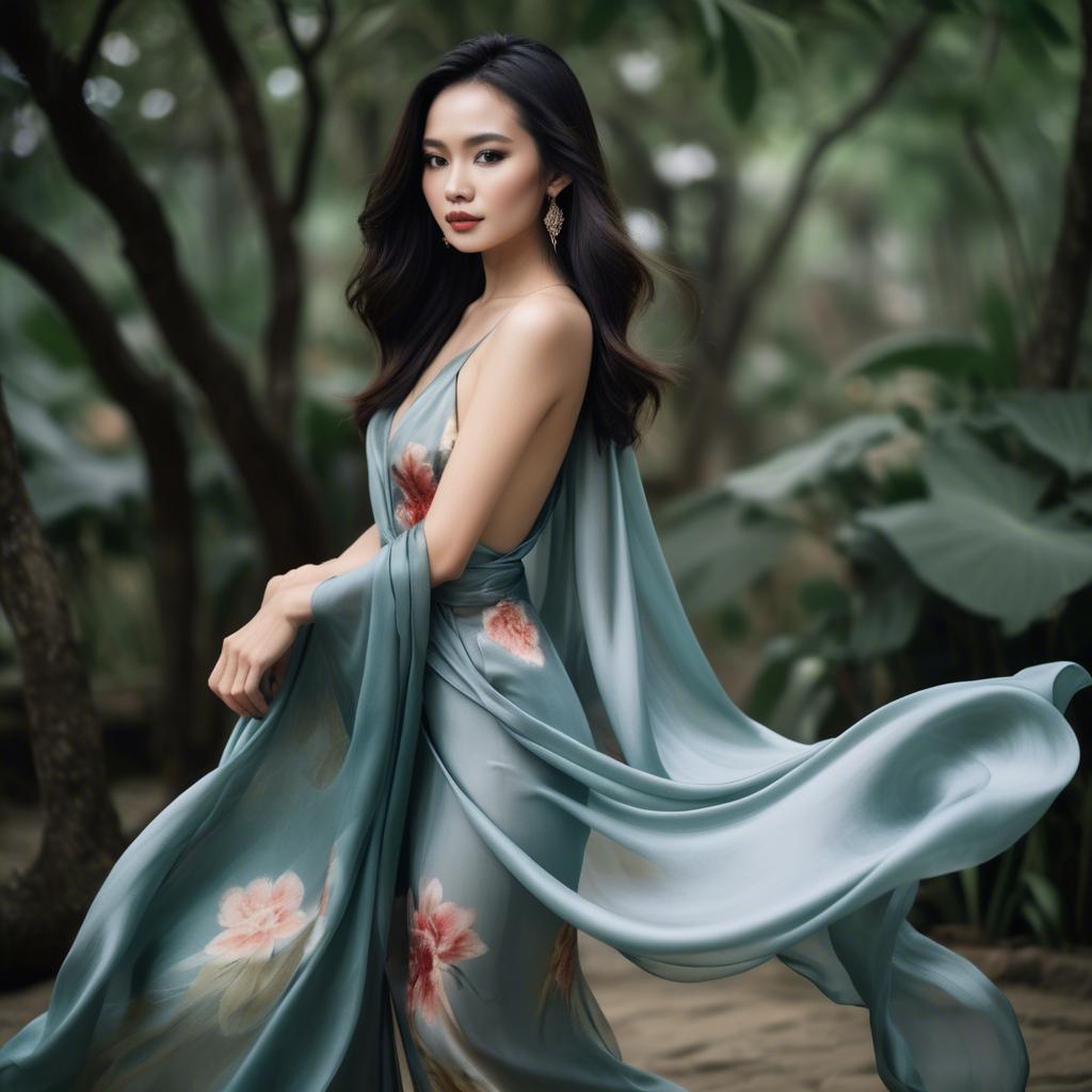 A stunning image of vietnamese model in soft flowing silk.