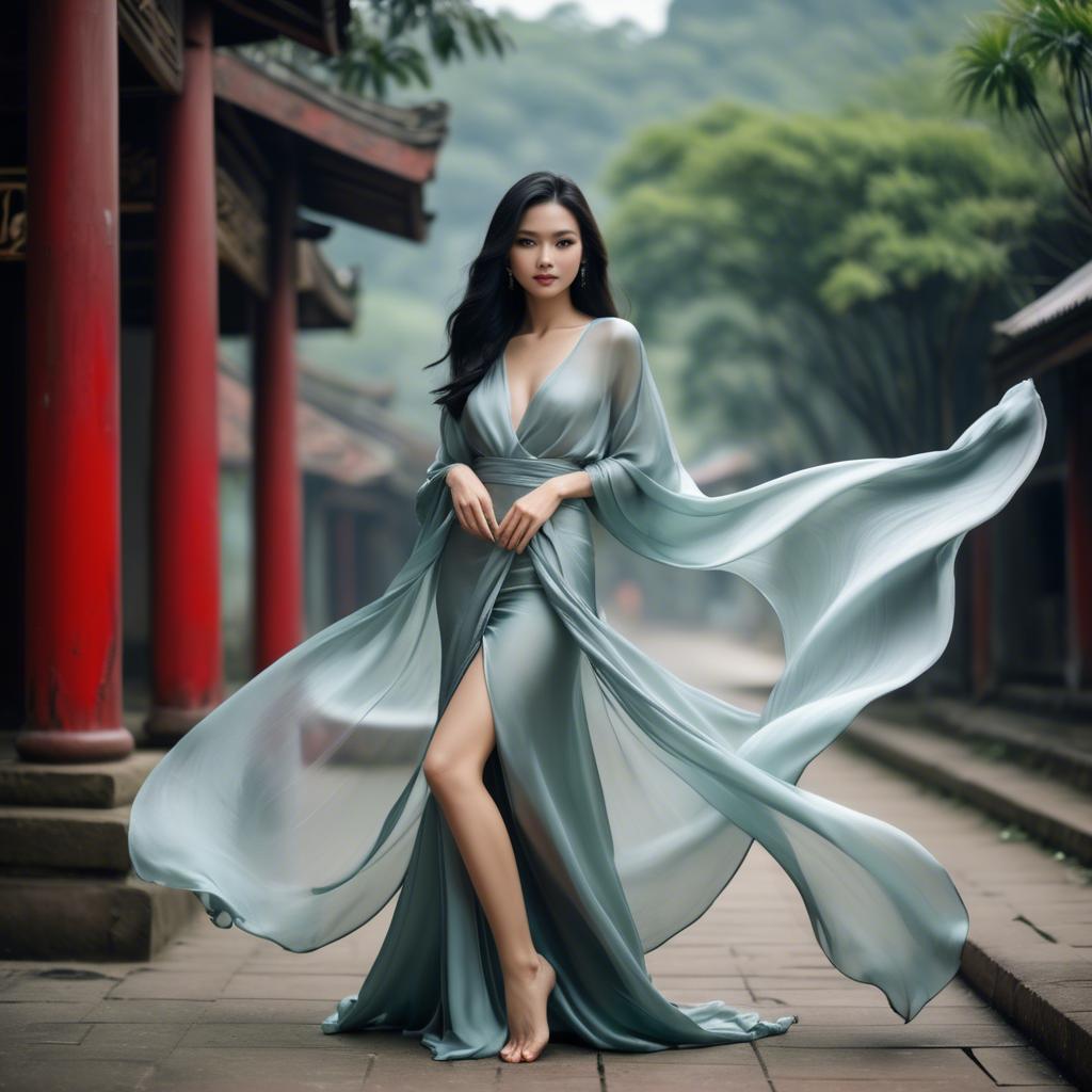 A stunning image of vietnamese model in soft flowing silk.