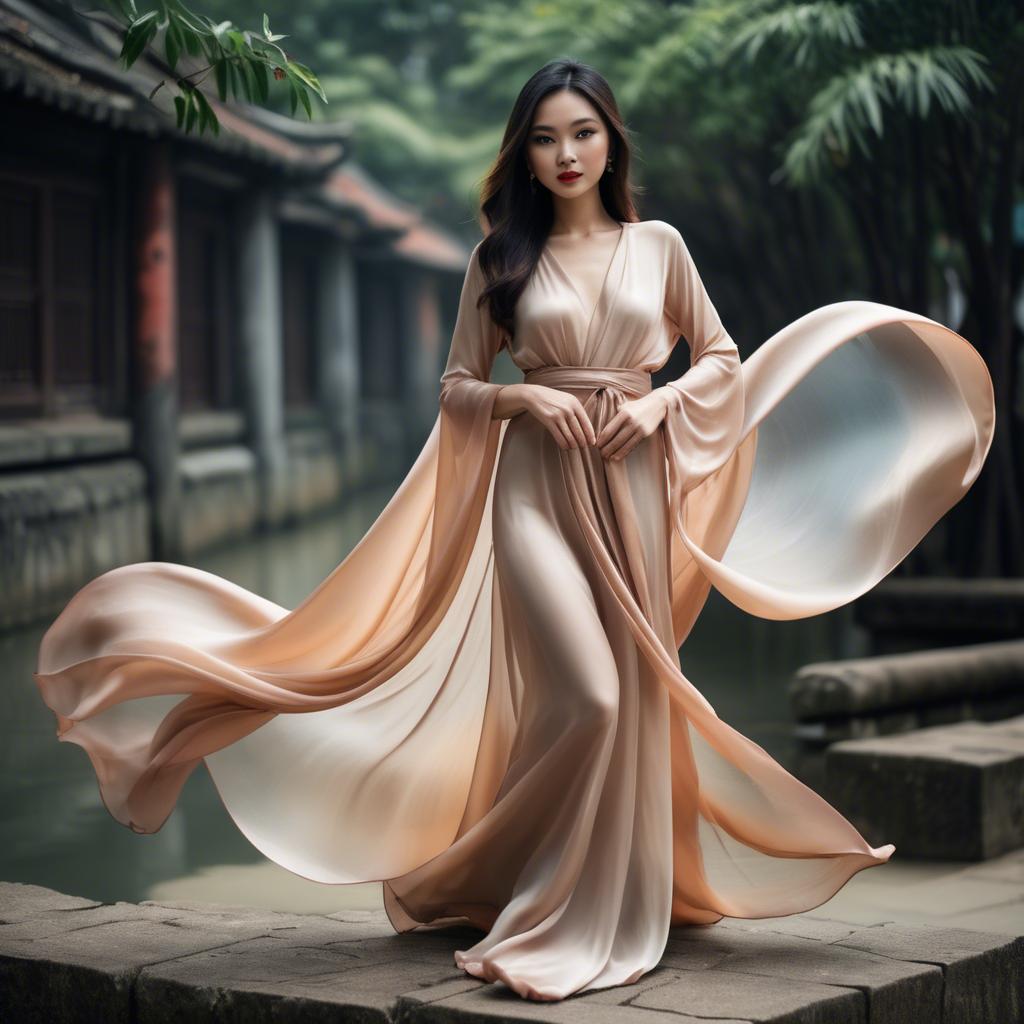 A stunning image of vietnamese model in soft flowing silk.