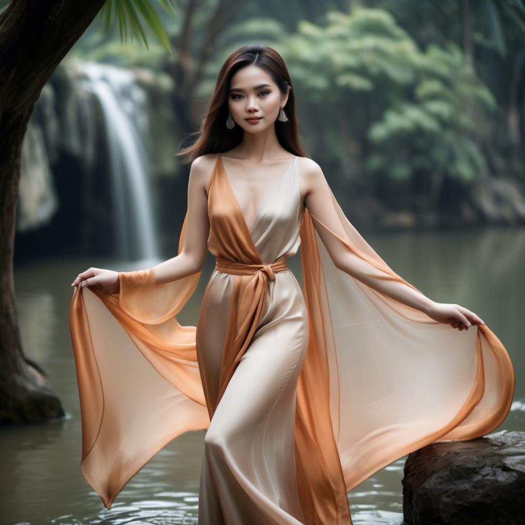A stunning image of vietnamese model in soft flowing silk.