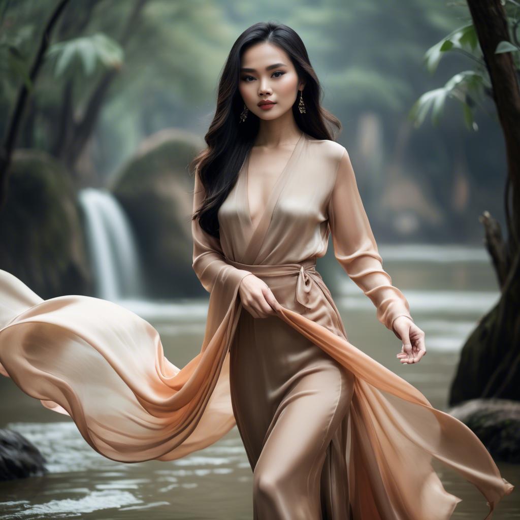 A stunning image of vietnamese model in soft flowing silk.