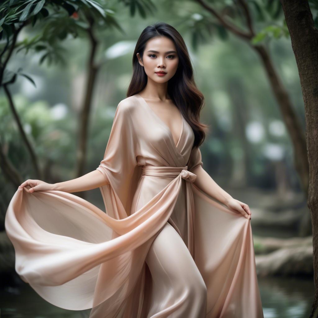 A stunning image of vietnamese model in soft flowing silk.