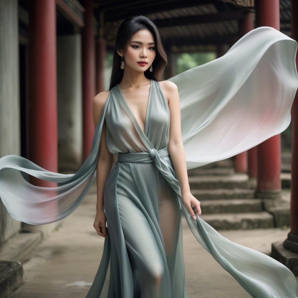 A stunning image of vietnamese model in soft flowing silk.