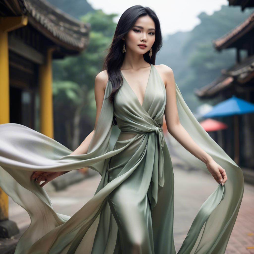 A stunning image of vietnamese model in soft flowing silk.