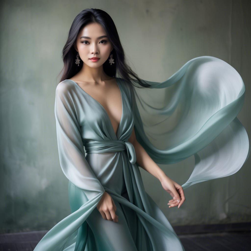 A stunning image of vietnamese model in soft flowing silk.