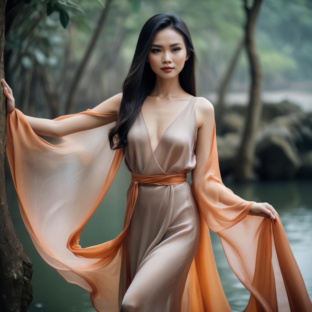 A stunning image of vietnamese model in soft flowing silk.