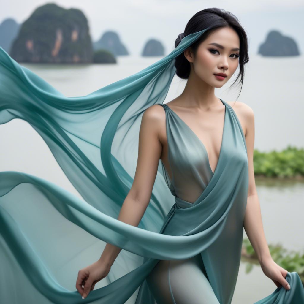 A stunning image of vietnamese model in soft flowing silk.