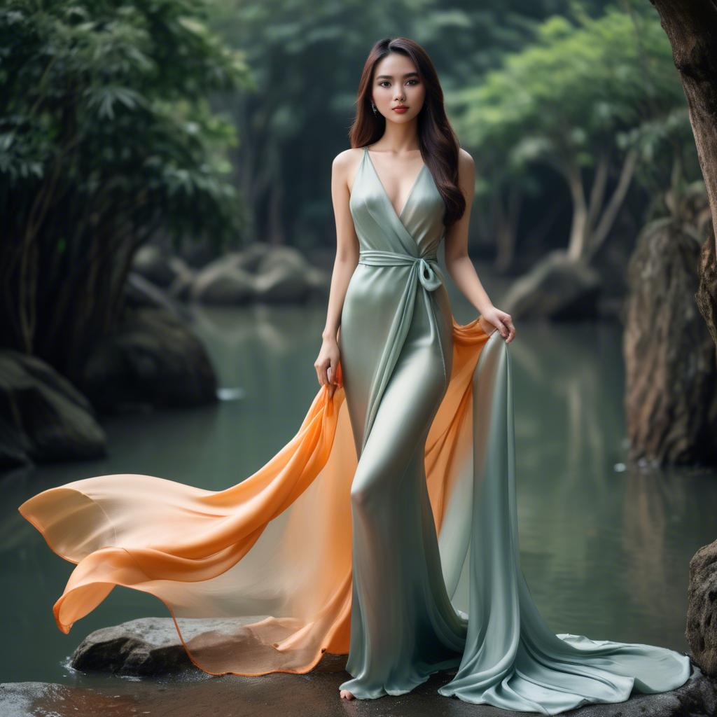 A stunning image of vietnamese model in soft flowing silk.
