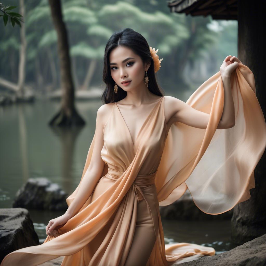 A stunning image of vietnamese model in soft flowing silk.
