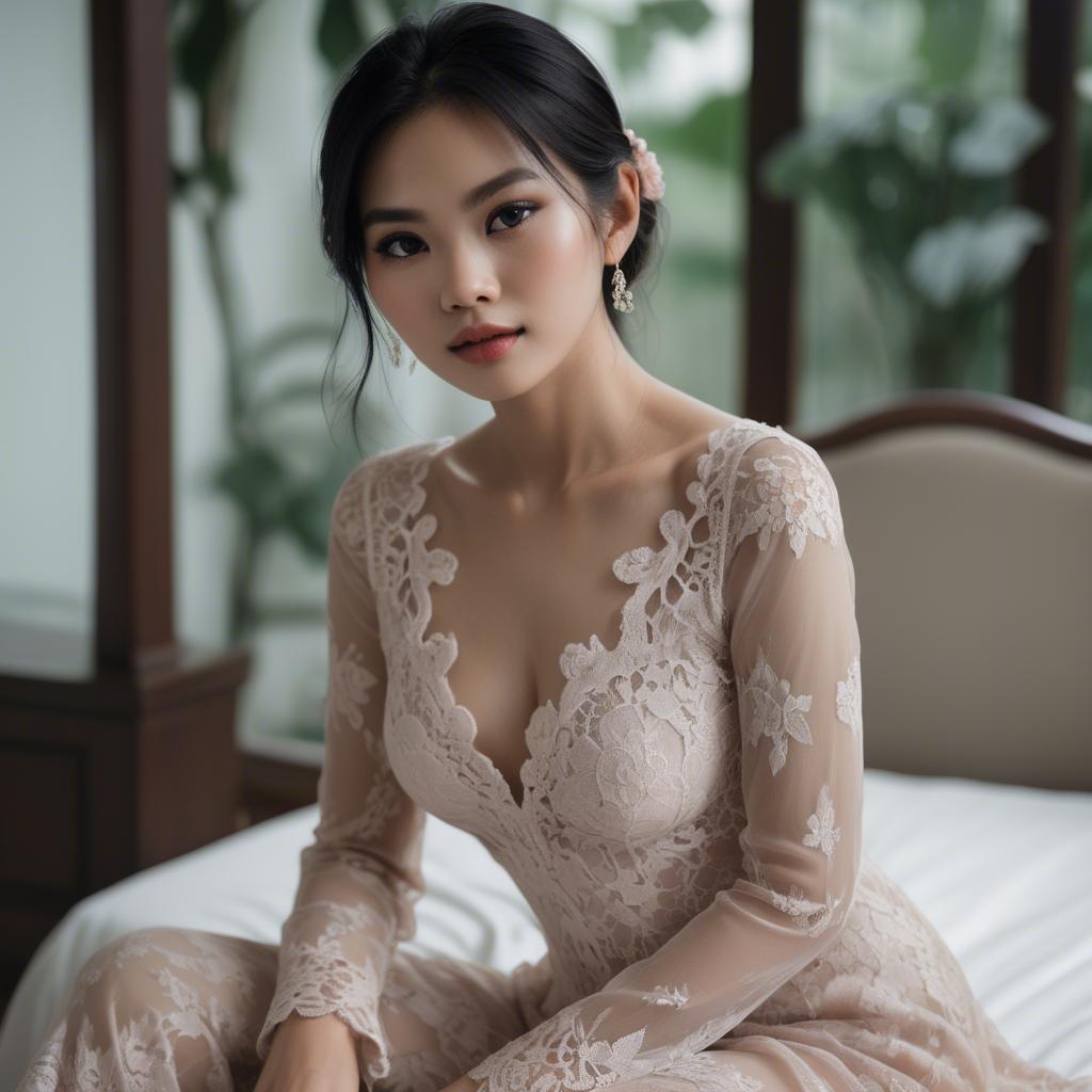 A stunning image of vietnamese model in soft romantic lace.