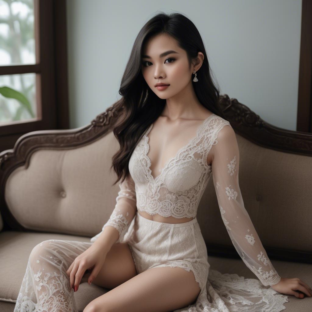 A stunning image of vietnamese model in soft romantic lace.