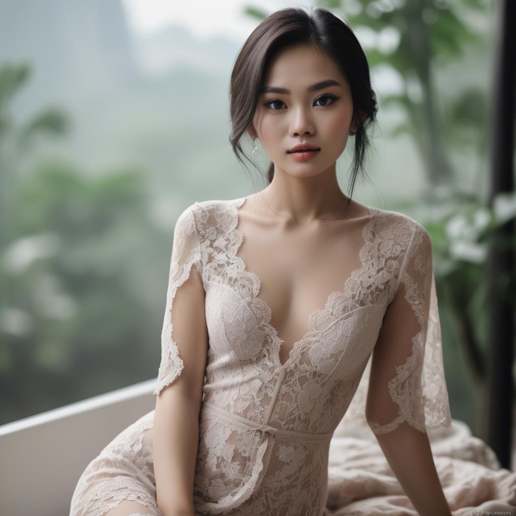 A stunning image of vietnamese model in soft romantic lace.