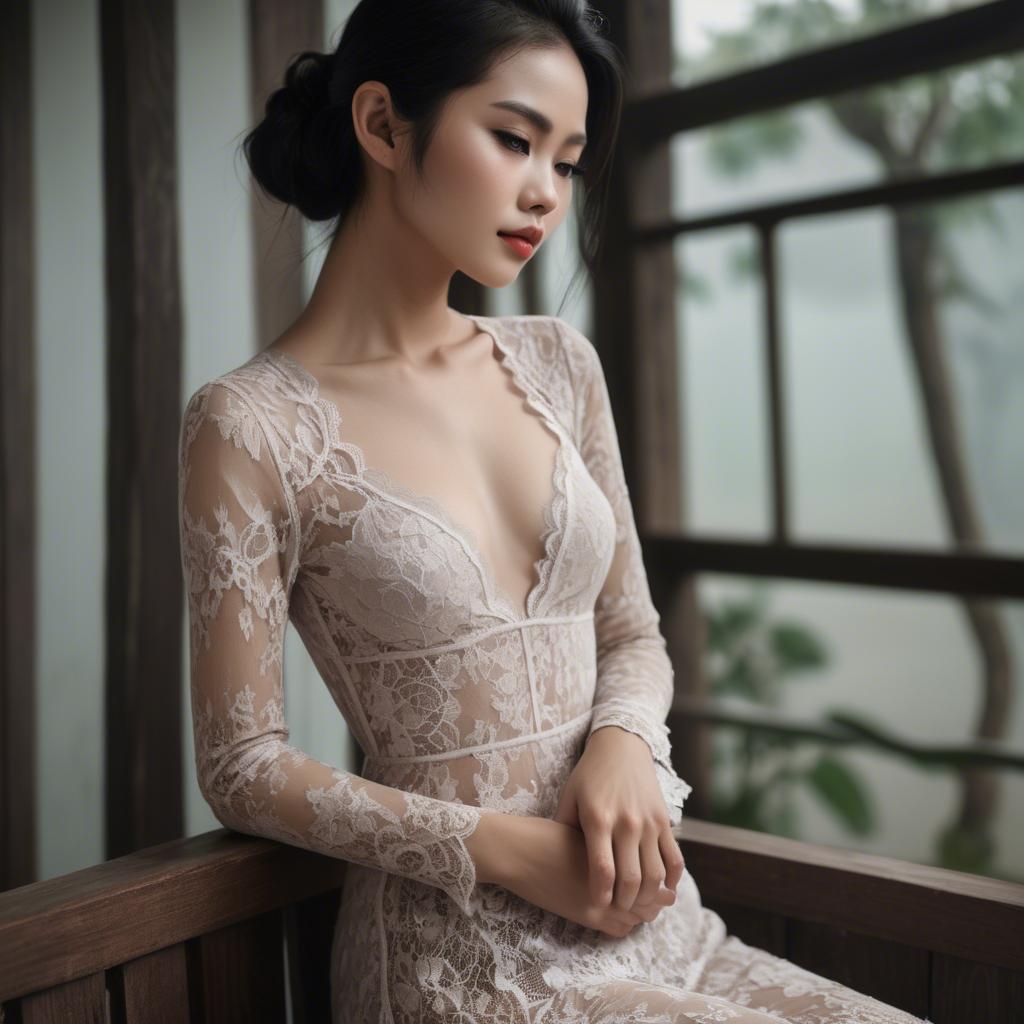 A stunning image of vietnamese model in soft romantic lace.