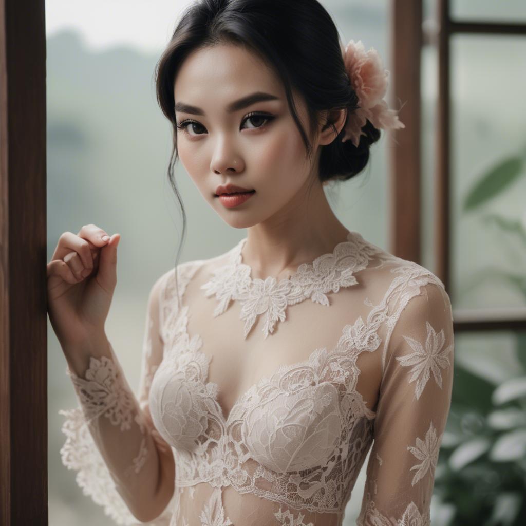 A stunning image of vietnamese model in soft romantic lace.