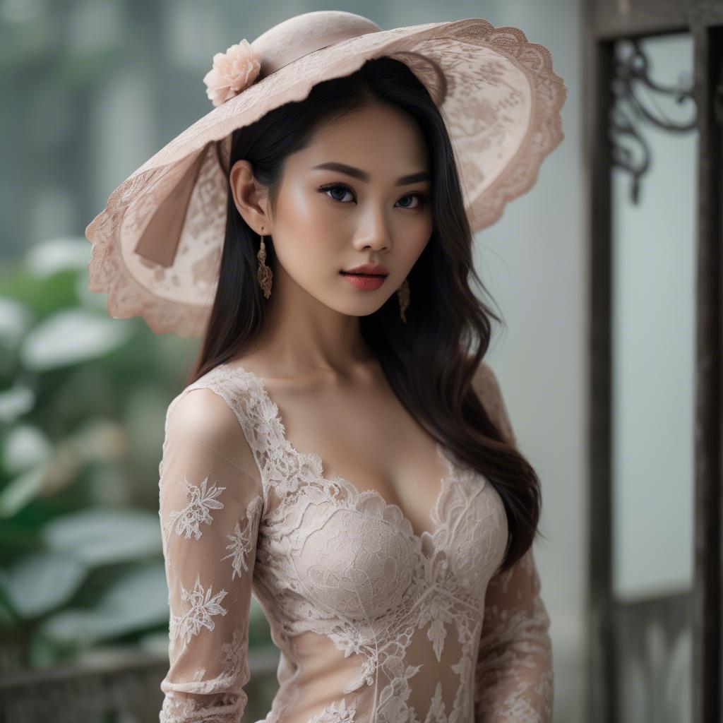 A stunning image of vietnamese model in soft romantic lace.
