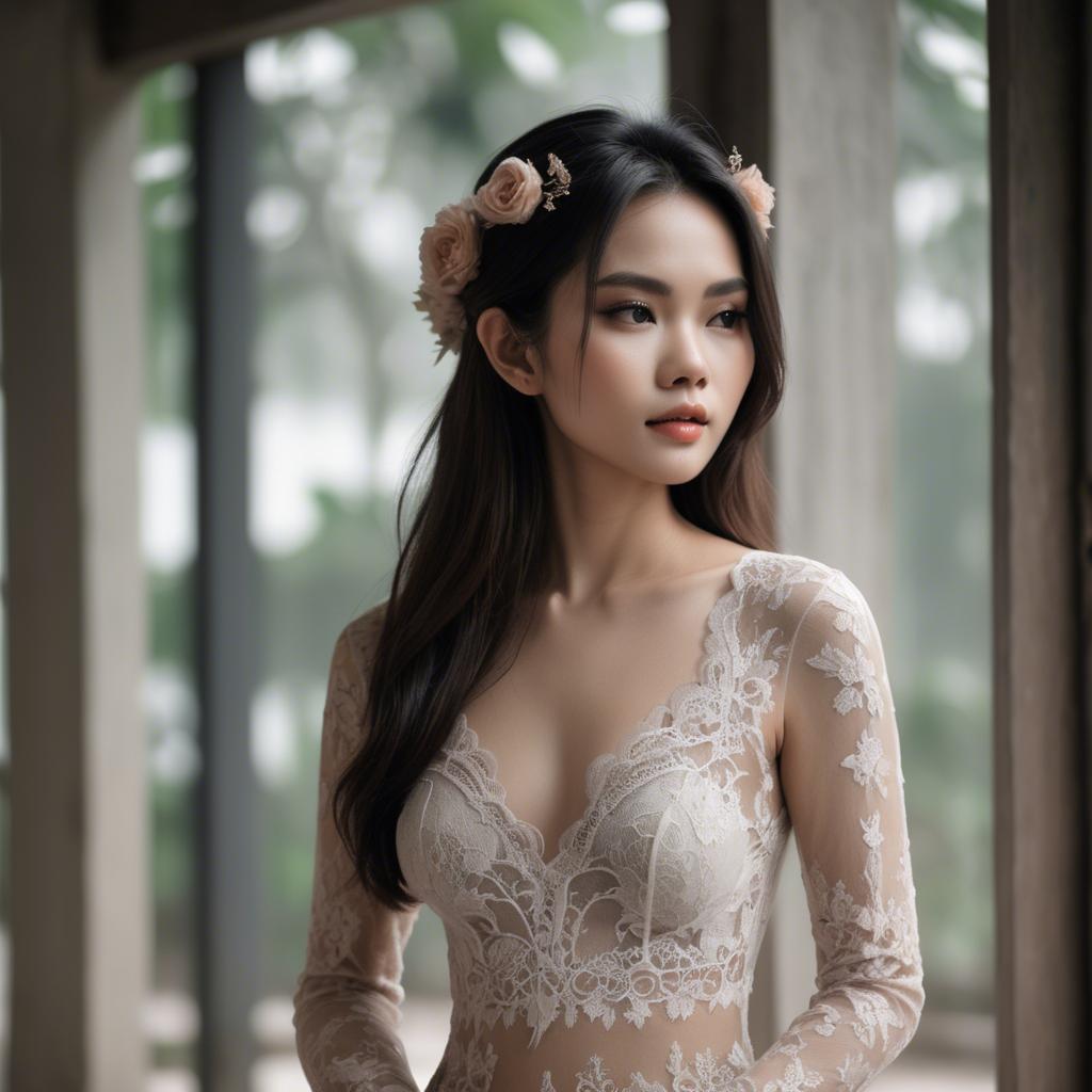 A stunning image of vietnamese model in soft romantic lace.