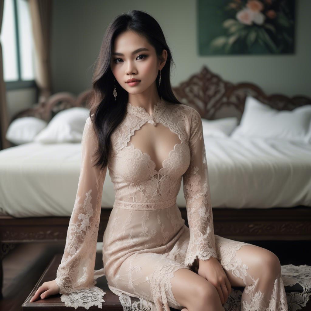 A stunning image of vietnamese model in soft romantic lace.