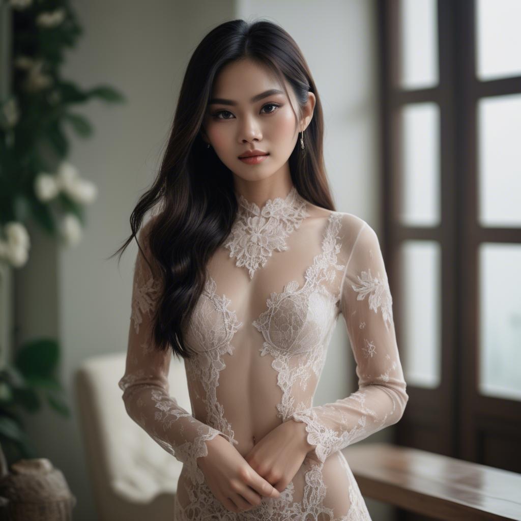 A stunning image of vietnamese model in soft romantic lace.
