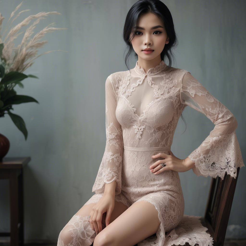 A stunning image of vietnamese model in soft romantic lace.