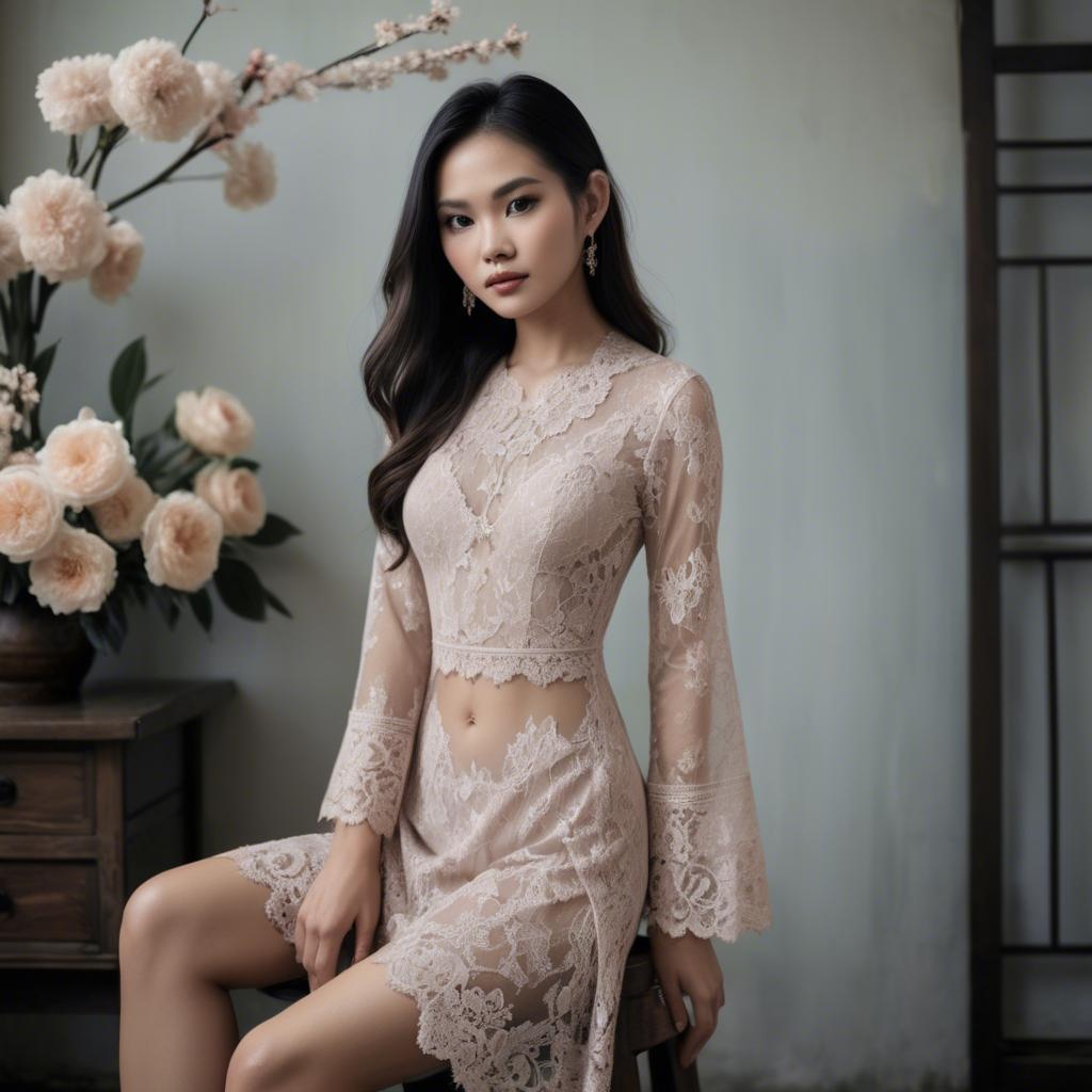 A stunning image of vietnamese model in soft romantic lace.