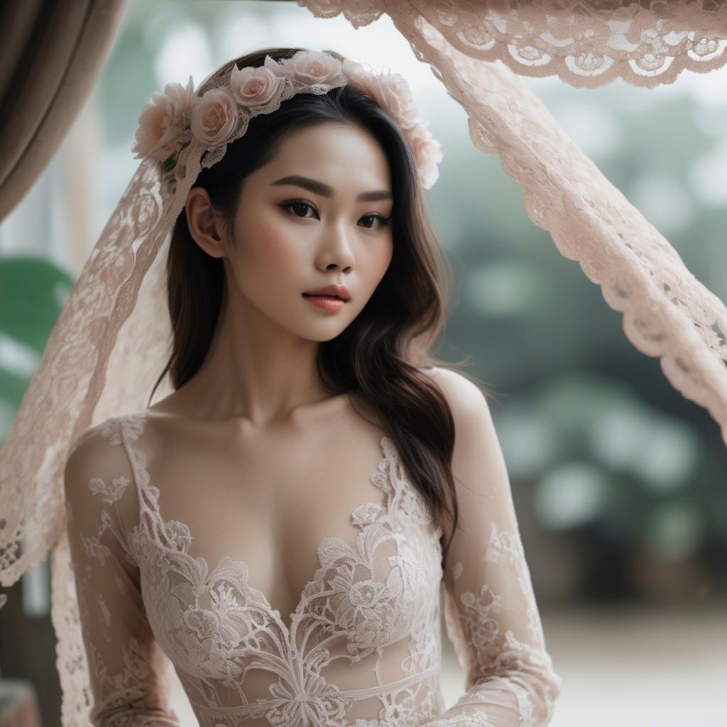 A stunning image of vietnamese model in soft romantic lace.