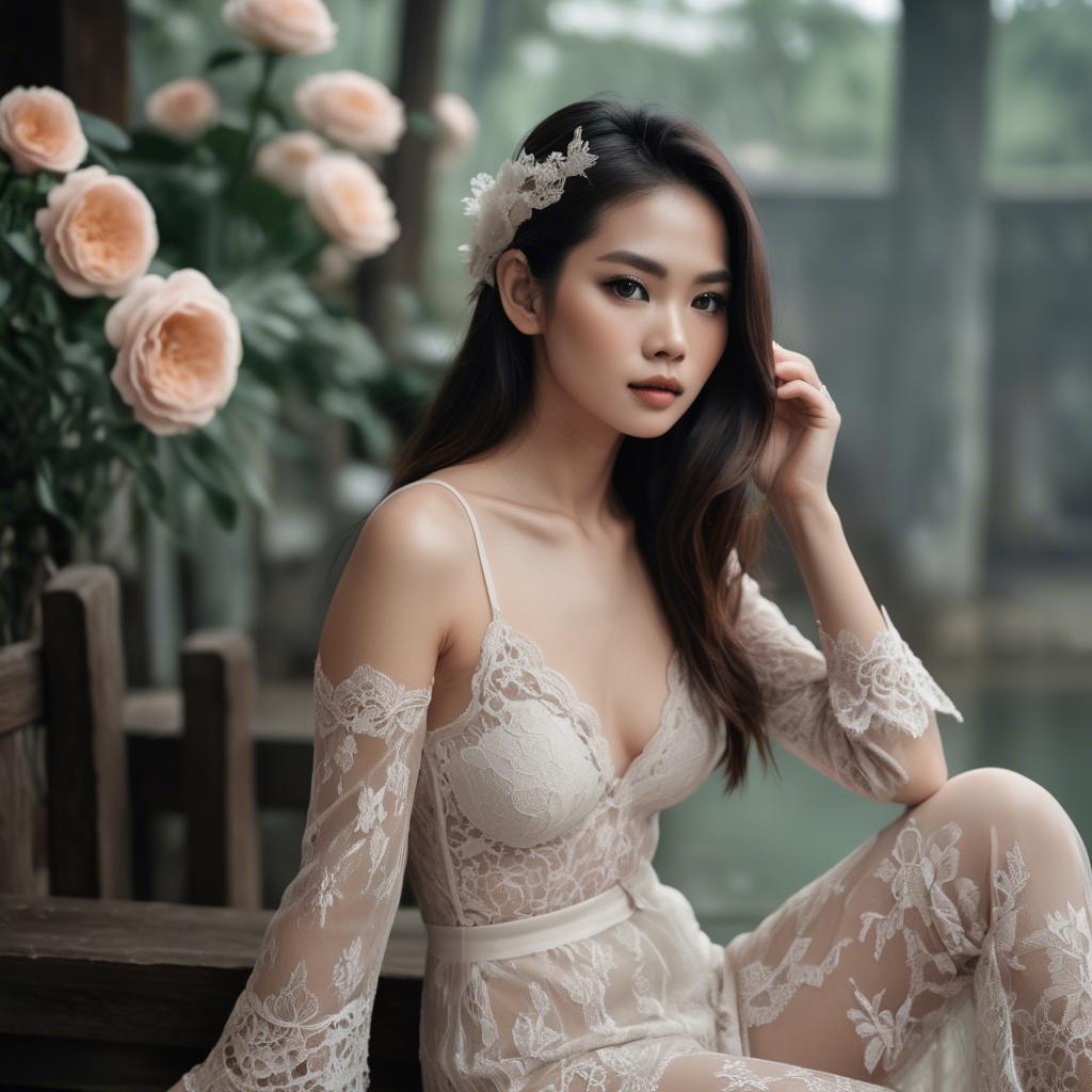 A stunning image of vietnamese model in soft romantic lace.
