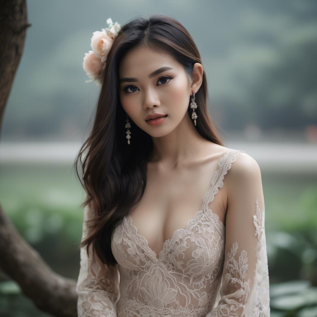 A stunning image of vietnamese model in soft romantic lace.