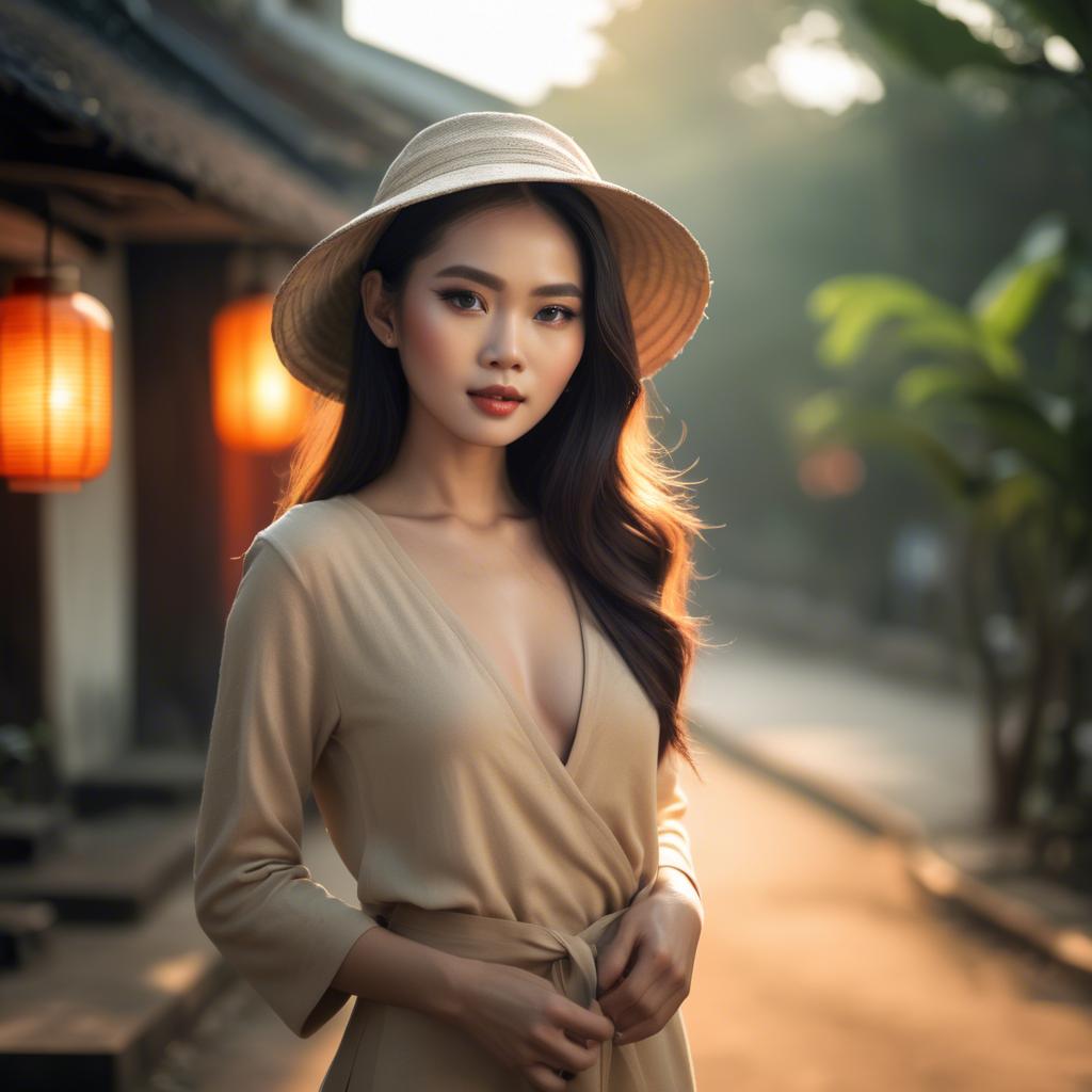 A stunning image of vietnamese model in warm lighting.
