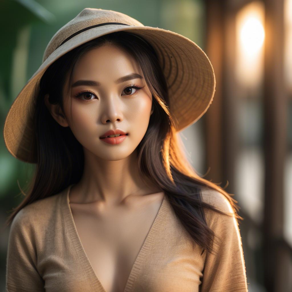 A stunning image of vietnamese model in warm lighting.