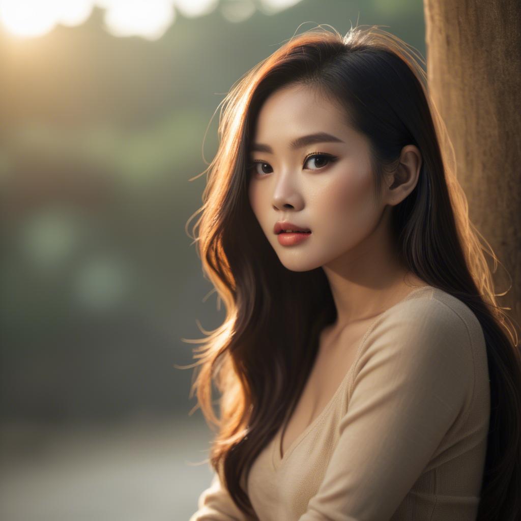 A stunning image of vietnamese model in warm lighting.