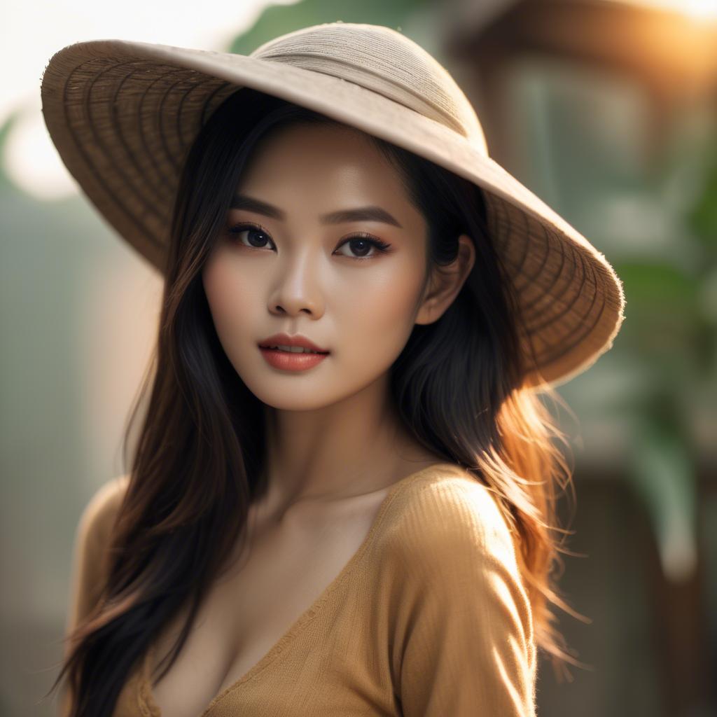 A stunning image of vietnamese model in warm lighting.