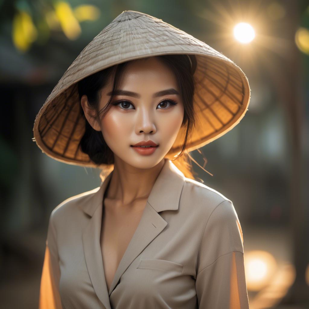 A stunning image of vietnamese model in warm lighting.