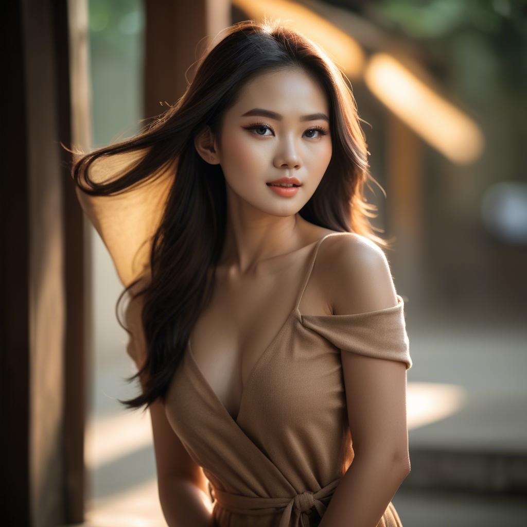 A stunning image of vietnamese model in warm lighting.