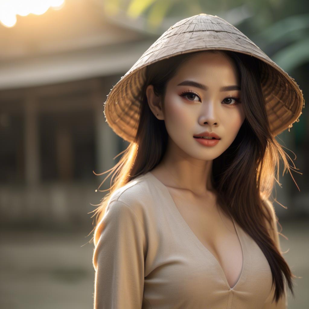 A stunning image of vietnamese model in warm lighting.